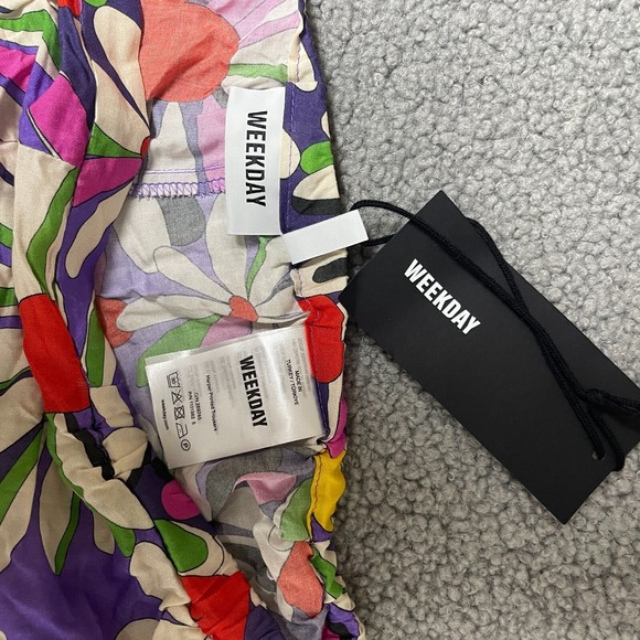 Weekday Womens harper Trouser Sz 40 hippie hearts colorful wide leg - Picture 4 of 8